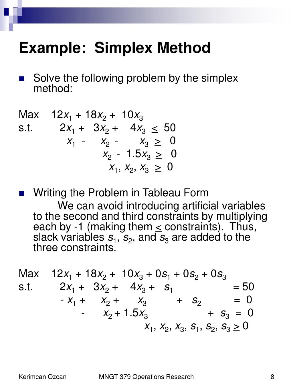 linear programming simplex method example